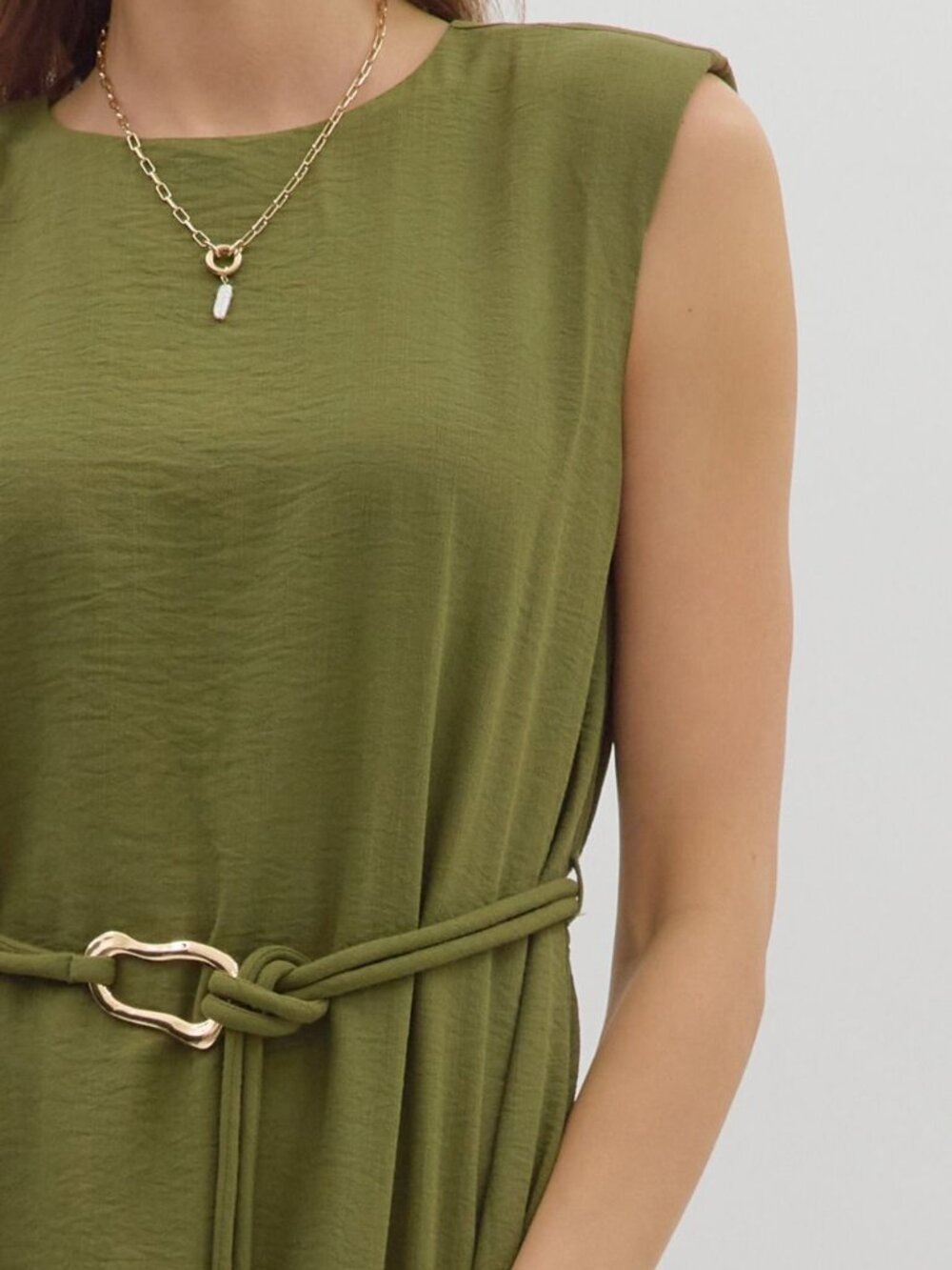Sage Belted Midi Dress - Picture 6 of 7